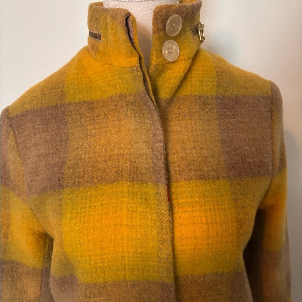 Vintage Plaid Yellow and Brown Women's Coat - Picture 8 of 16
